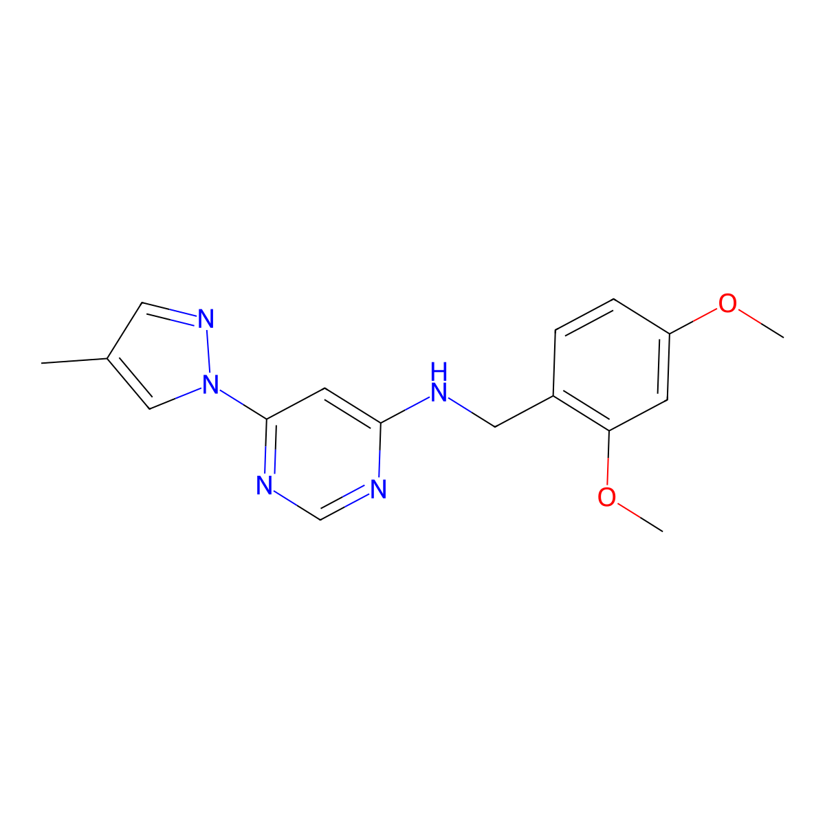 N-[(2,4-dimethoxyphenyl)methyl]-6-(4-methyl-1H-pyrazol-1-yl)pyrimidin-4-amine molecular structure, CAS 2549065-56-5