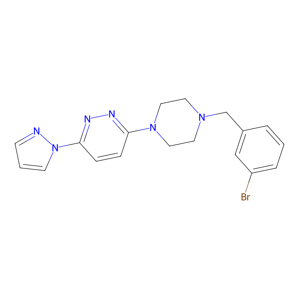 3-{4-[(3-bromophenyl)methyl]piperazin-1-yl}-6-(1H-pyrazol-1-yl)pyridazine molecular structure, CAS 2549065-57-6