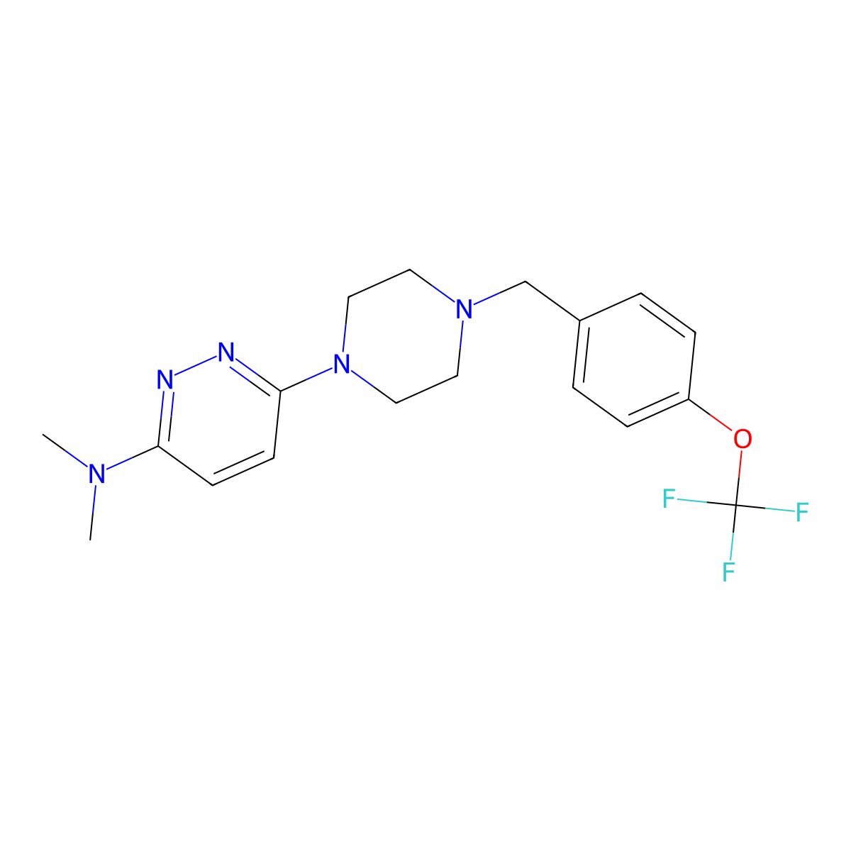 N,N-dimethyl-6-(4-{[4-(trifluoromethoxy)phenyl]methyl}piperazin-1-yl)pyridazin-3-amine molecular structure, CAS 2549065-58-7