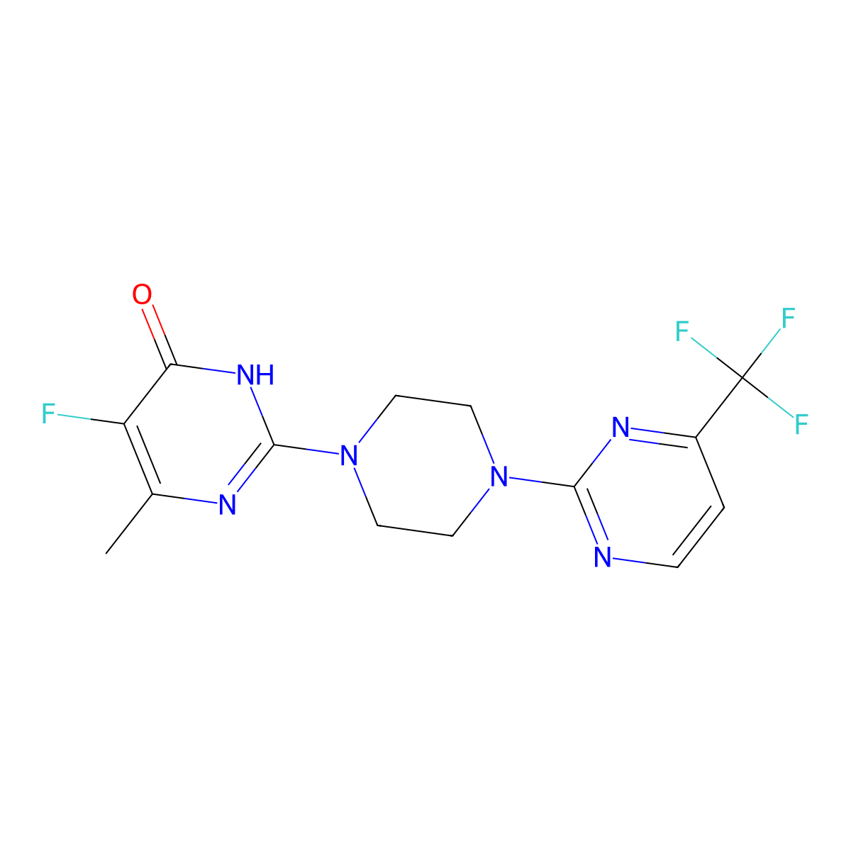5-Fluoro-6-methyl-2-{4-[4-(trifluoromethyl)pyrimidin-2-yl]piperazin-1-yl}-3,4-dihydropyrimidin-4-one molecular structure, CAS 2549065-60-1