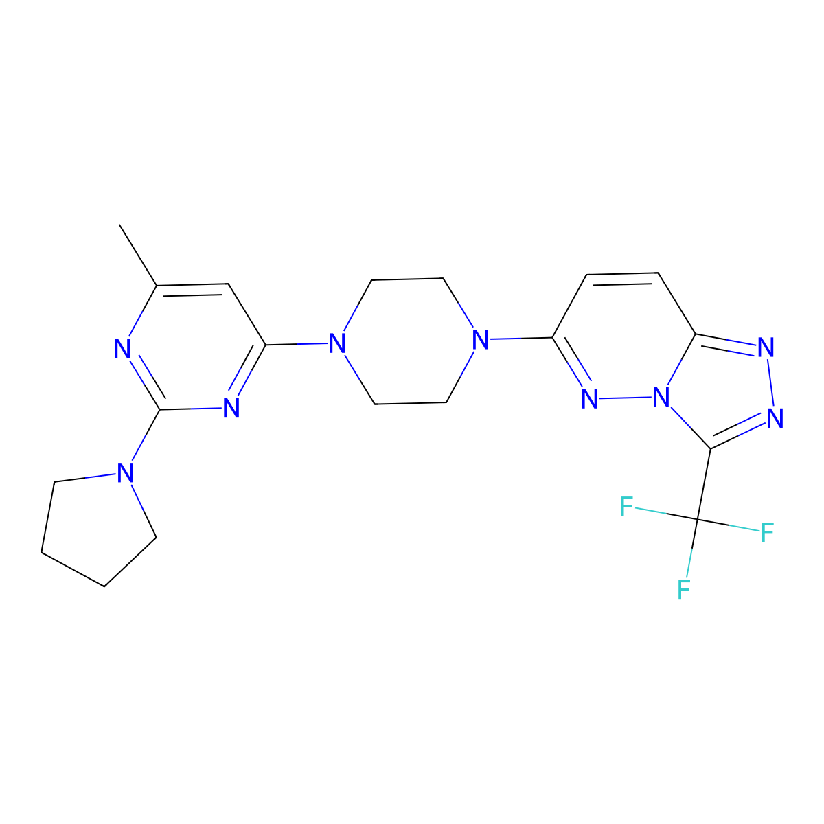 4-Methyl-2-(pyrrolidin-1-yl)-6-{4-[3-(trifluoromethyl)-[1,2,4]triazolo[4,3-b]pyridazin-6-yl]piperazin-1-yl}pyrimidine molecular structure, CAS 2549065-61-2