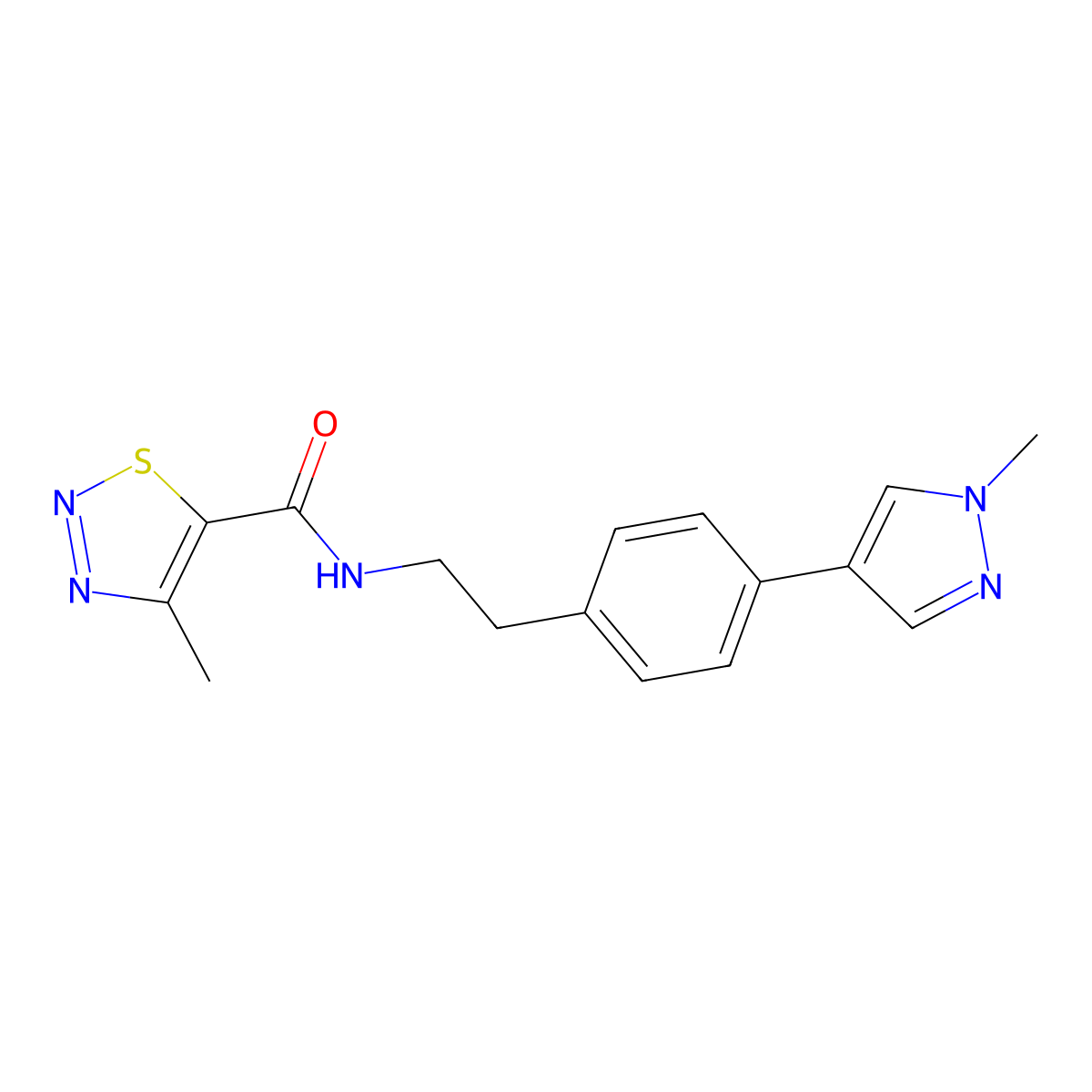 4-methyl-N-{2-[4-(1-methyl-1H-pyrazol-4-yl)phenyl]ethyl}-1,2,3-thiadiazole-5-carboxamide molecular structure, CAS 2549065-67-8