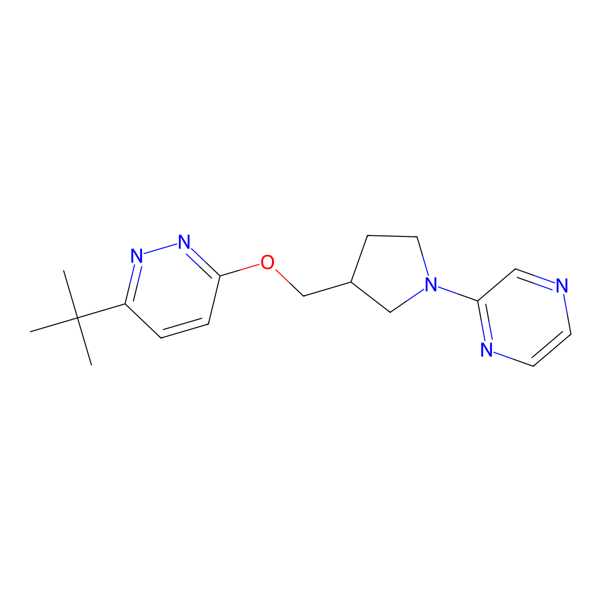 2-(3-{[(6-Tert-butylpyridazin-3-yl)oxy]methyl}pyrrolidin-1-yl)pyrazine molecular structure, CAS 2549065-68-9