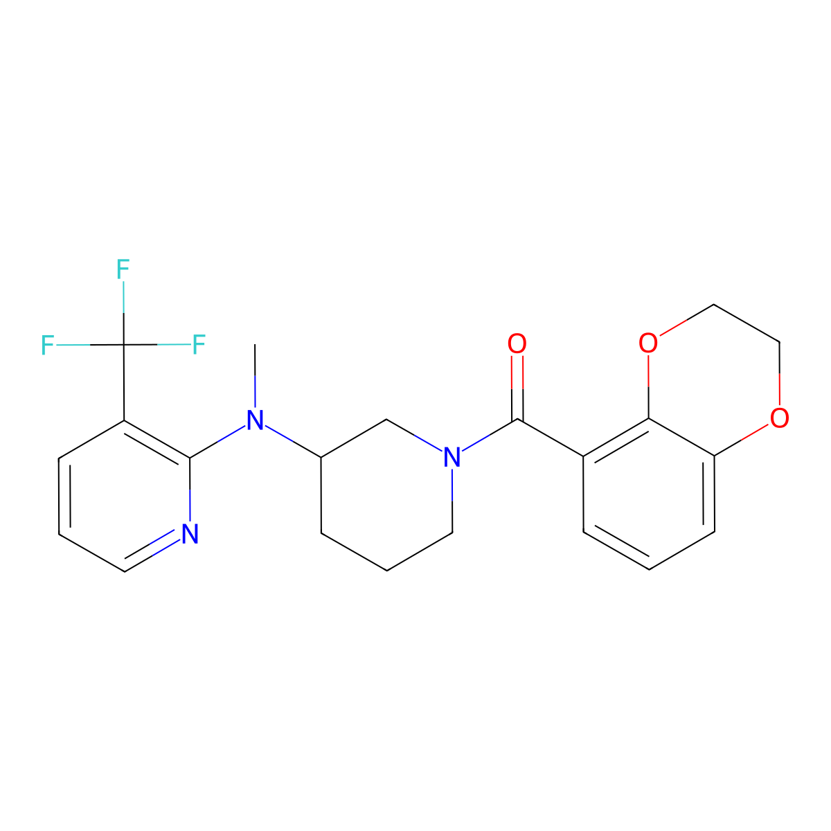 N-[1-(2,3-dihydro-1,4-benzodioxine-5-carbonyl)piperidin-3-yl]-N-methyl-3-(trifluoromethyl)pyridin-2-amine molecular structure, CAS 2549065-72-5
