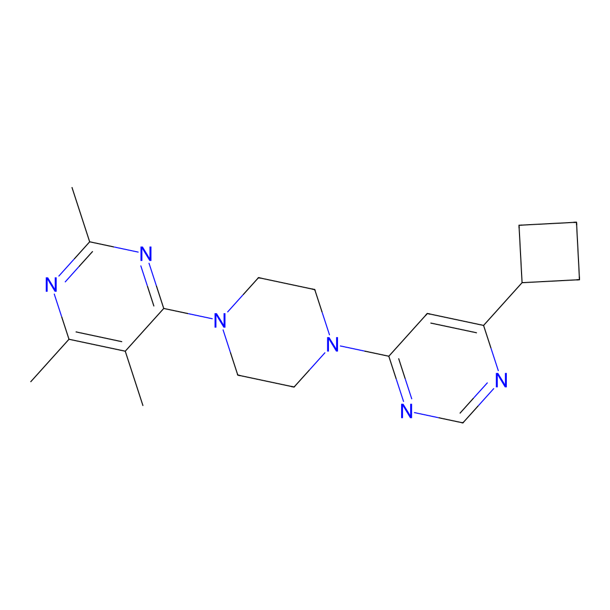 4-[4-(6-Cyclobutylpyrimidin-4-yl)piperazin-1-yl]-2,5,6-trimethylpyrimidine molecular structure, CAS 2549065-73-6