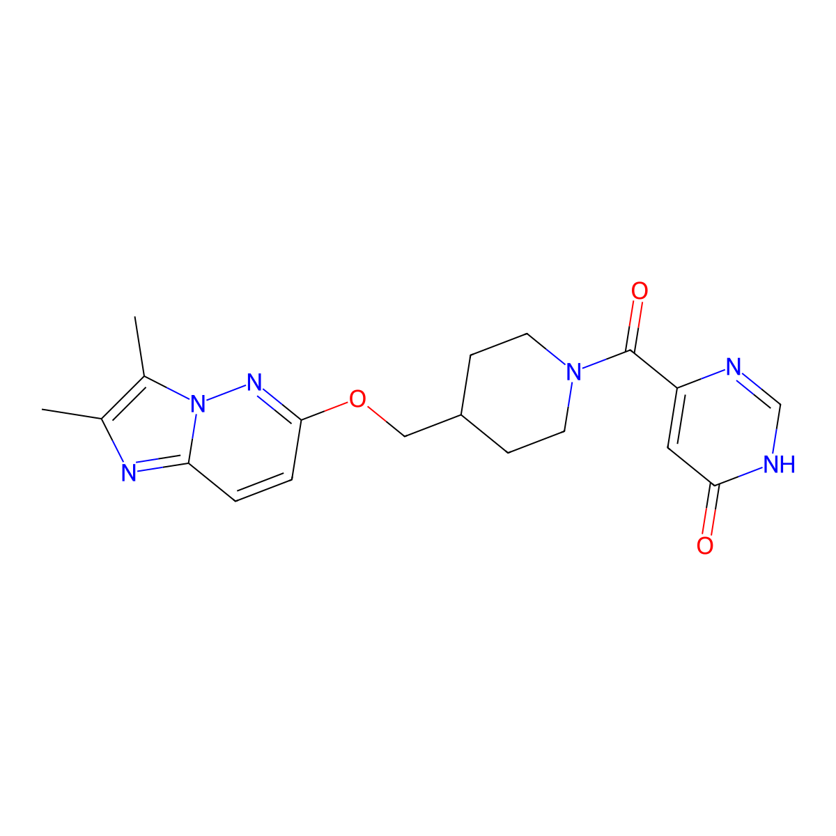 6-{4-[({2,3-Dimethylimidazo[1,2-b]pyridazin-6-yl}oxy)methyl]piperidine-1-carbonyl}-3,4-dihydropyrimidin-4-one molecular structure, CAS 2549065-76-9