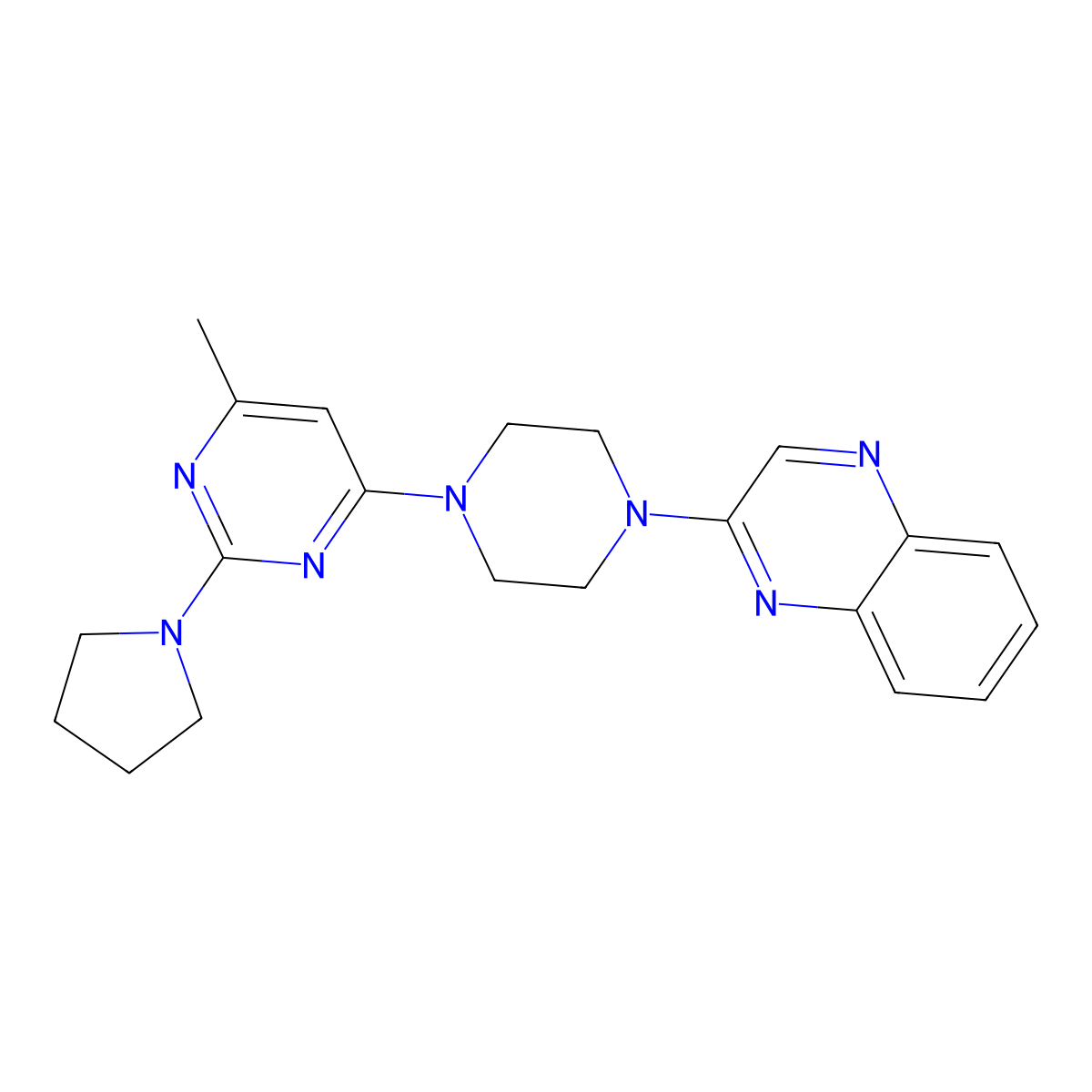 2-{4-[6-Methyl-2-(pyrrolidin-1-yl)pyrimidin-4-yl]piperazin-1-yl}quinoxaline molecular structure, CAS 2549065-80-5