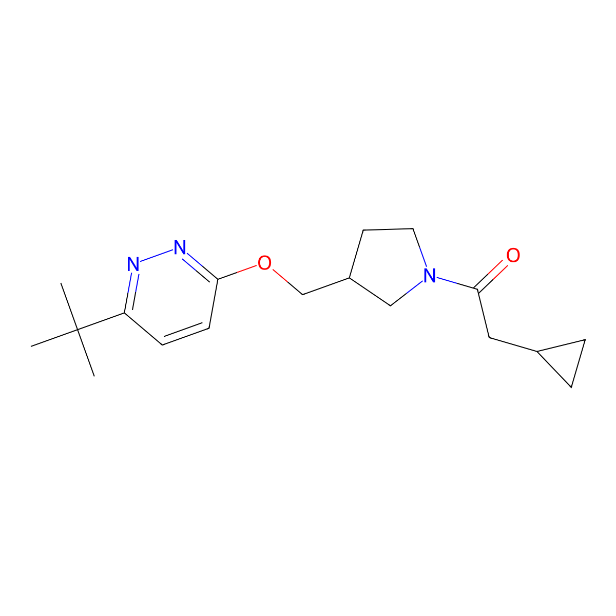 1-(3-{[(6-Tert-butylpyridazin-3-yl)oxy]methyl}pyrrolidin-1-yl)-2-cyclopropylethan-1-one molecular structure, CAS 2549065-81-6