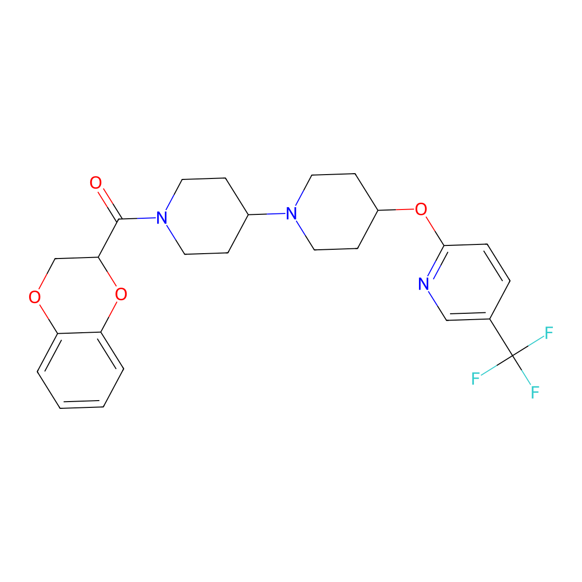 1'-(2,3-Dihydro-1,4-benzodioxine-2-carbonyl)-4-{[5-(trifluoromethyl)pyridin-2-yl]oxy}-1,4'-bipiperidine molecular structure, CAS 2549065-84-9