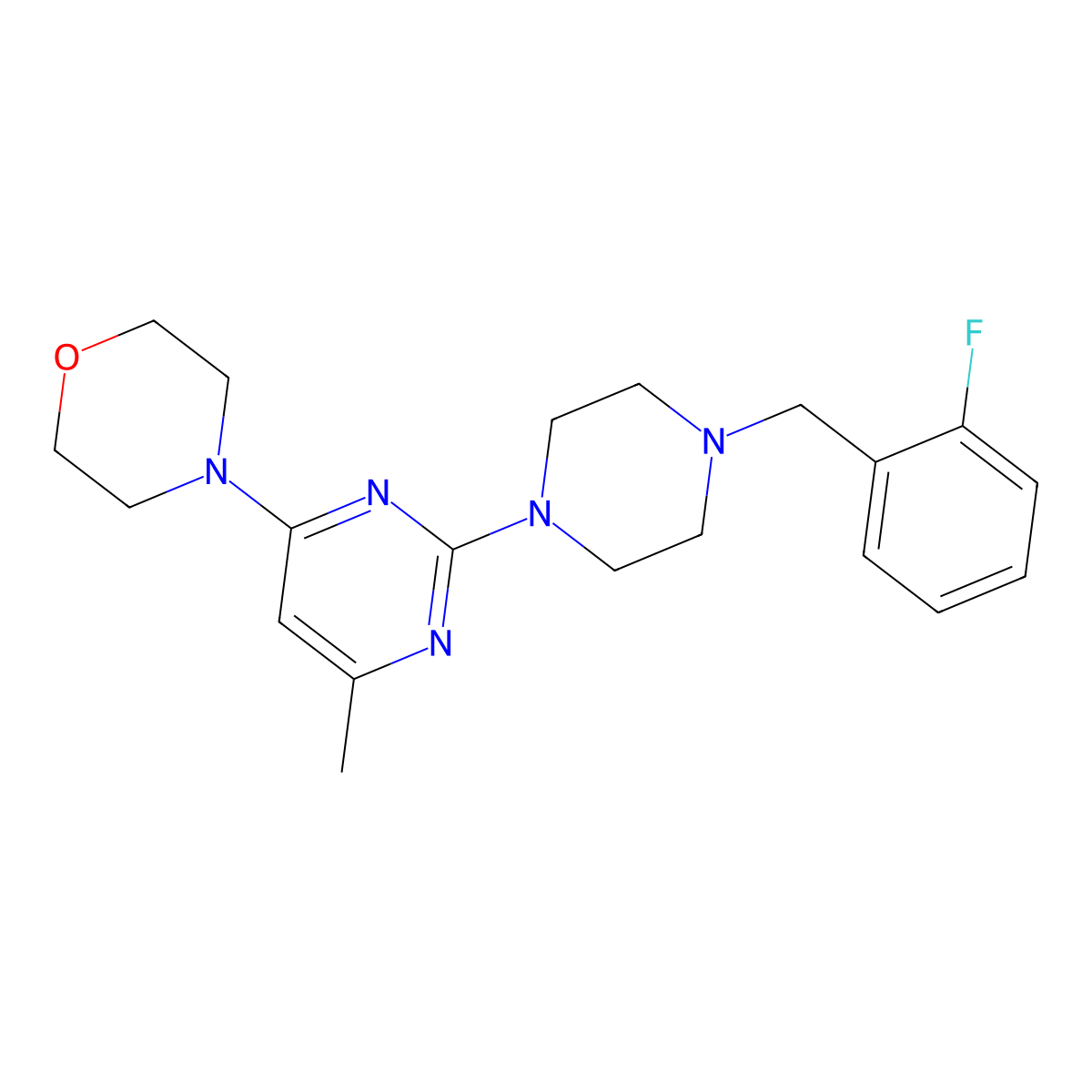 4-(2-{4-[(2-Fluorophenyl)methyl]piperazin-1-yl}-6-methylpyrimidin-4-yl)morpholine molecular structure, CAS 2549065-87-2