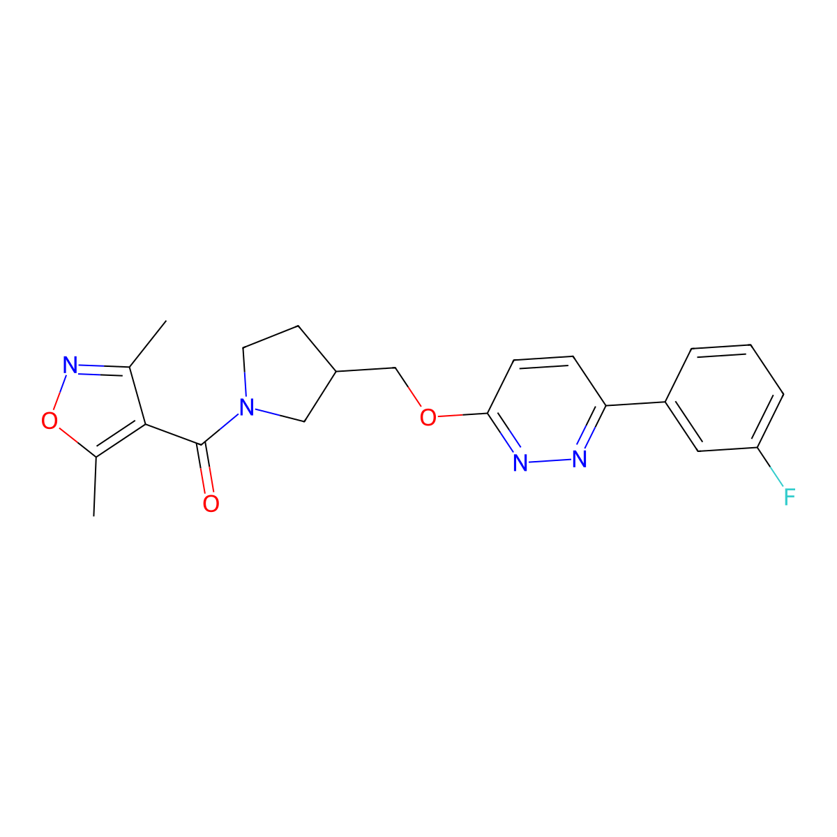 3-{[1-(3,5-Dimethyl-1,2-oxazole-4-carbonyl)pyrrolidin-3-yl]methoxy}-6-(3-fluorophenyl)pyridazine molecular structure, CAS 2549065-92-9