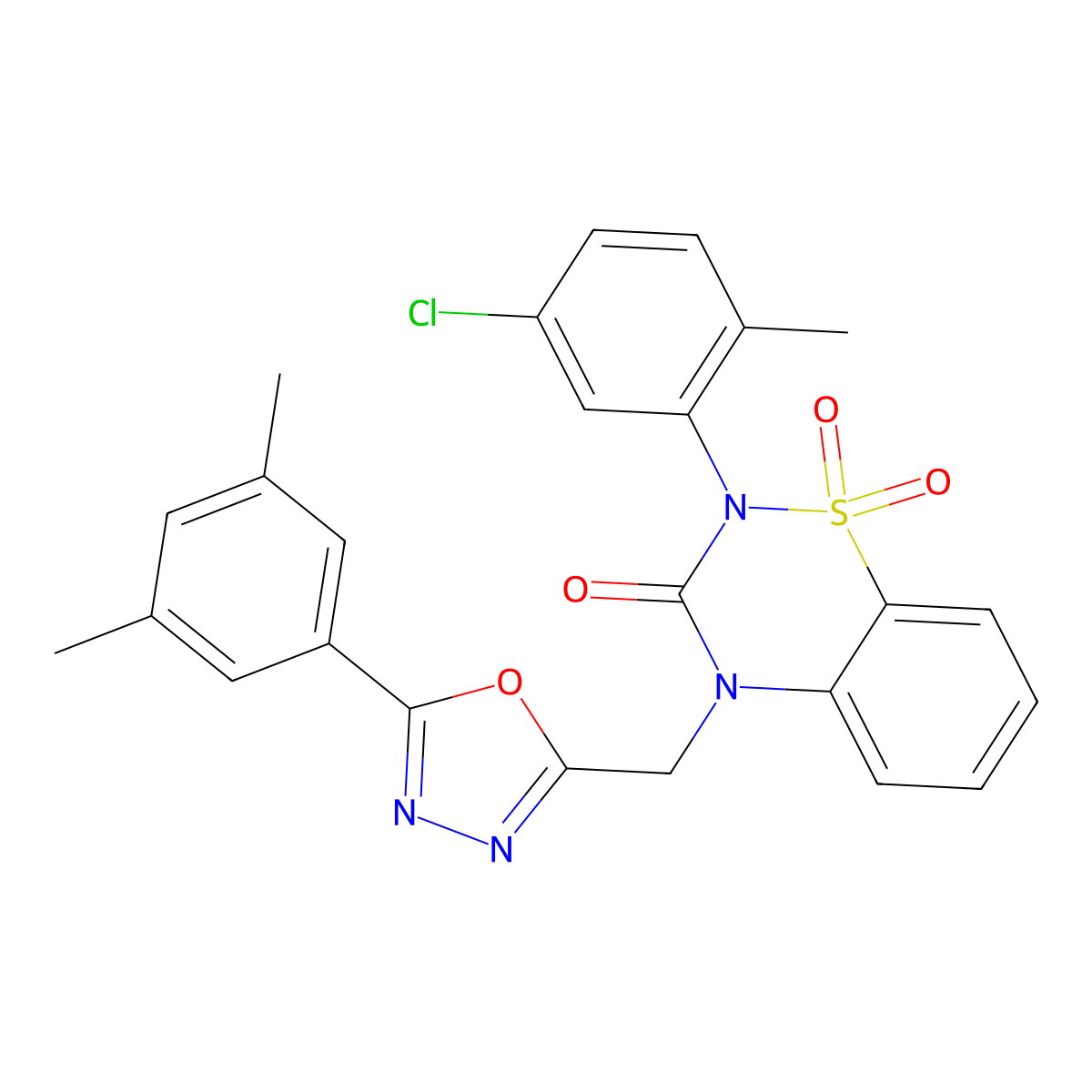 2-(5-chloro-2-methylphenyl)-4-{[5-(3,5-dimethylphenyl)-1,3,4-oxadiazol-2-yl]methyl}-3,4-dihydro-2H-1lambda6,2,4-benzothiadiazine-1,1,3-trione molecular structure, CAS 2549065-98-5