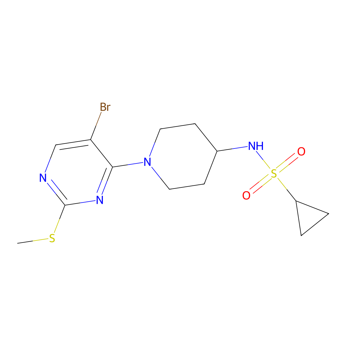 N-{1-[5-bromo-2-(methylsulfanyl)pyrimidin-4-yl]piperidin-4-yl}cyclopropanesulfonamide molecular structure, CAS 2549065-99-6