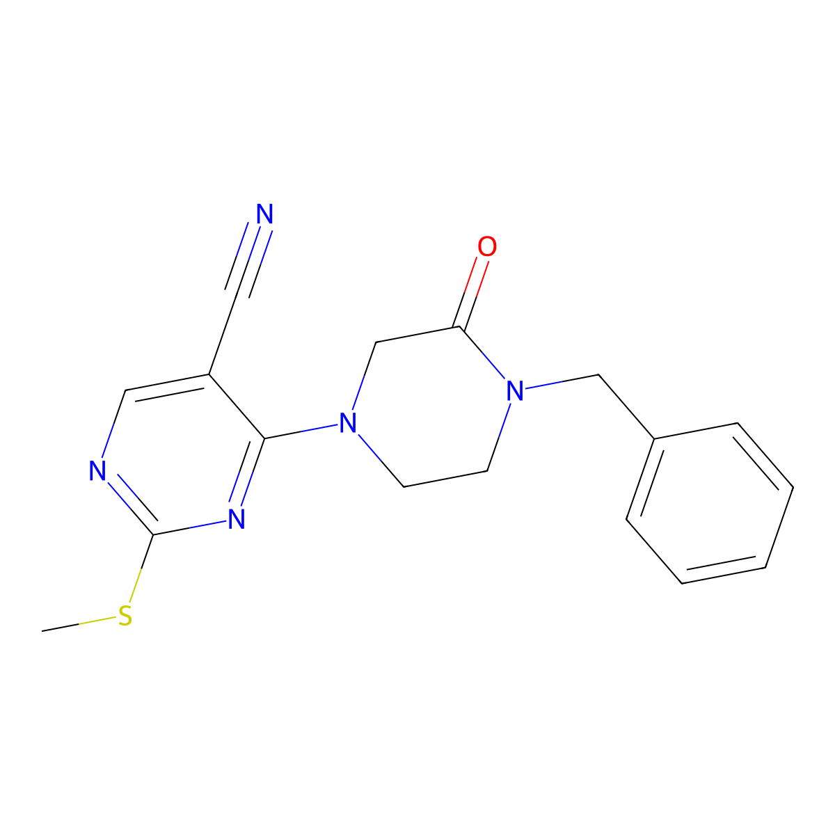 4-(4-Benzyl-3-oxopiperazin-1-yl)-2-(methylsulfanyl)pyrimidine-5-carbonitrile molecular structure, CAS 2549066-01-3