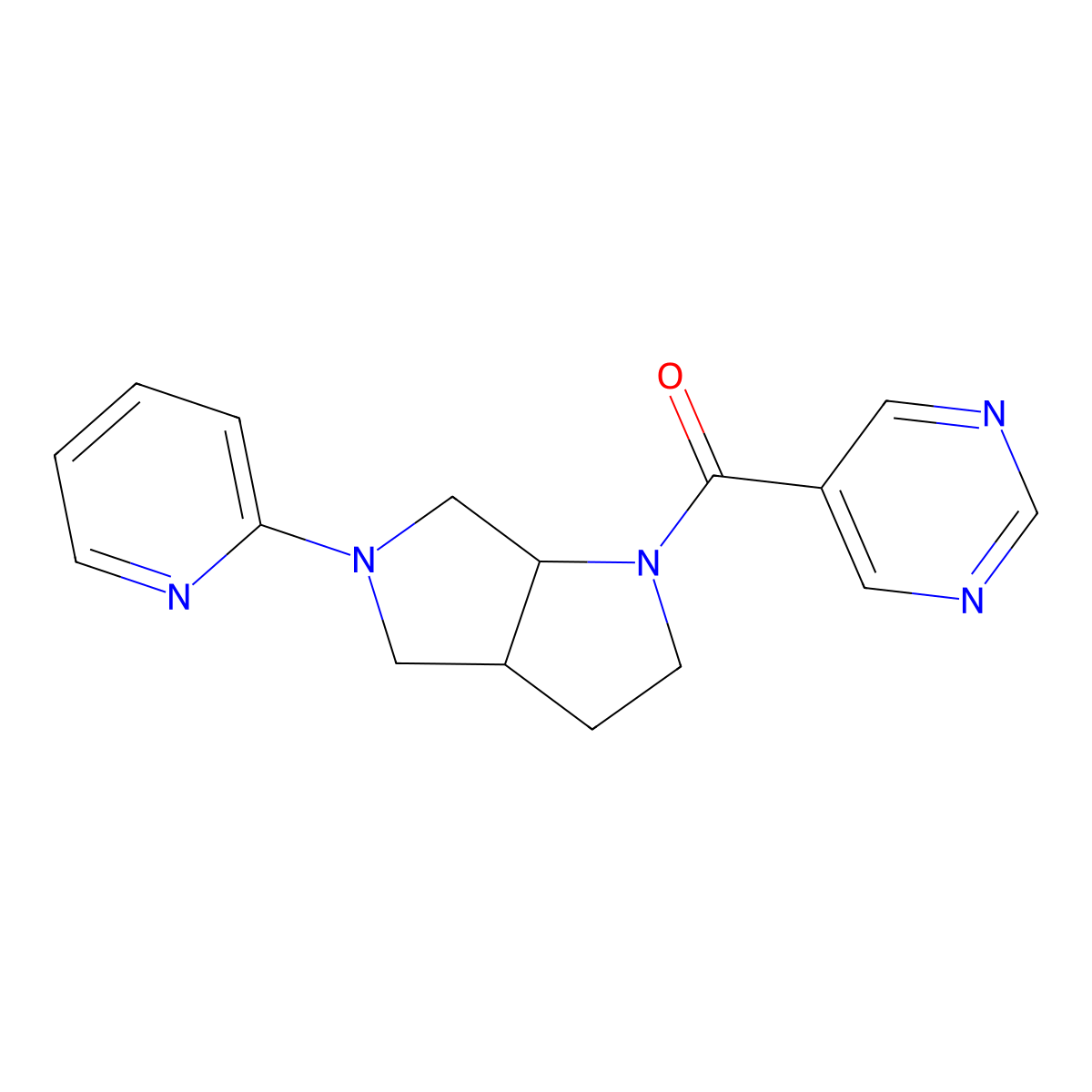 5-[5-(Pyridin-2-yl)-octahydropyrrolo[3,4-b]pyrrole-1-carbonyl]pyrimidine molecular structure, CAS 2549066-04-6