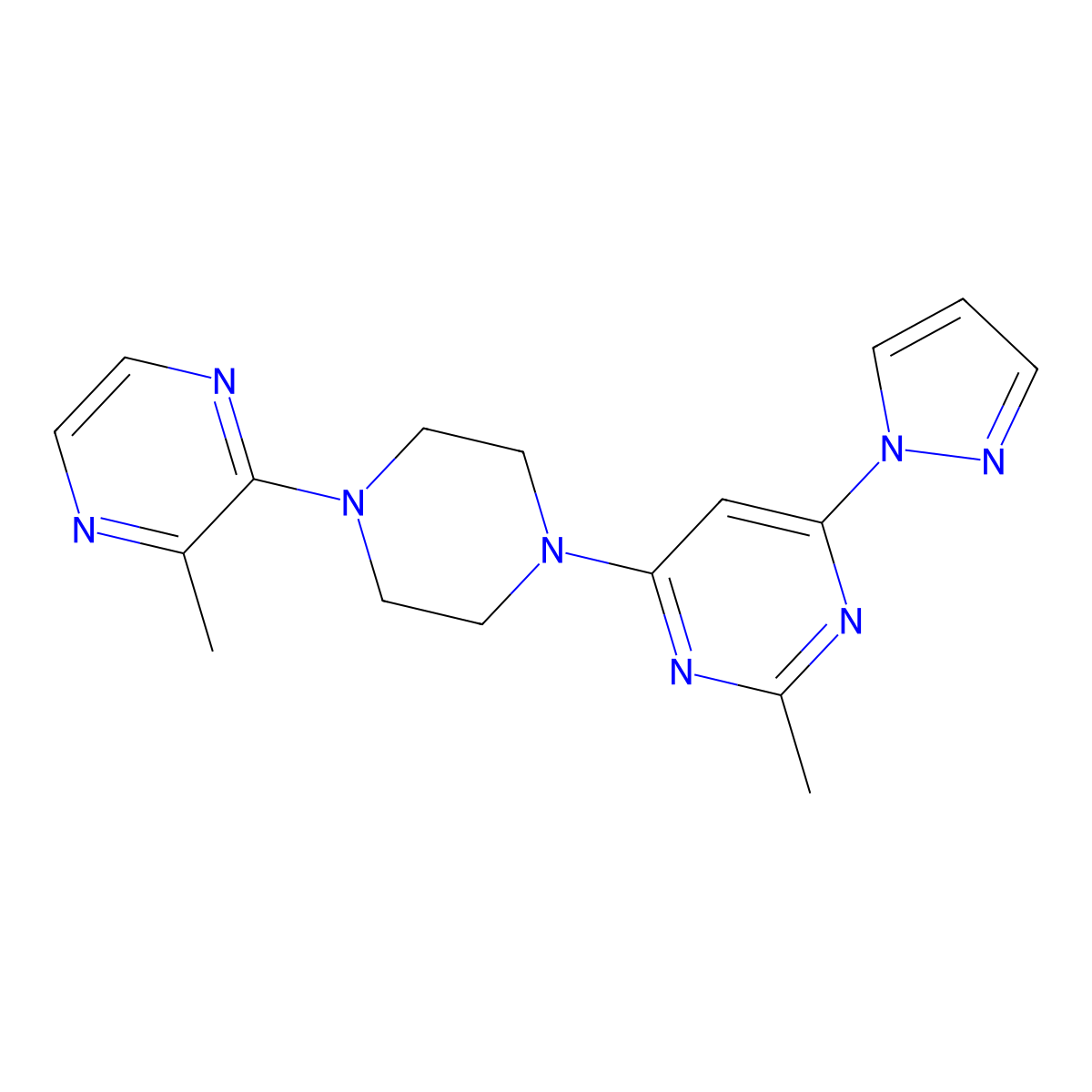 2-methyl-4-[4-(3-methylpyrazin-2-yl)piperazin-1-yl]-6-(1H-pyrazol-1-yl)pyrimidine molecular structure, CAS 2549066-12-6