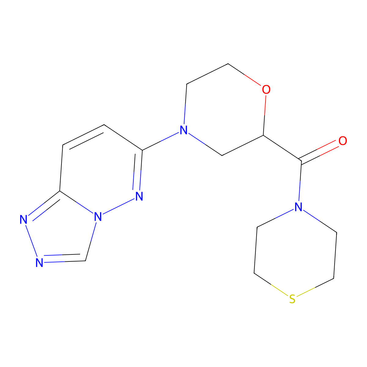 2-(Thiomorpholine-4-carbonyl)-4-{[1,2,4]triazolo[4,3-b]pyridazin-6-yl}morpholine molecular structure, CAS 2549066-18-2