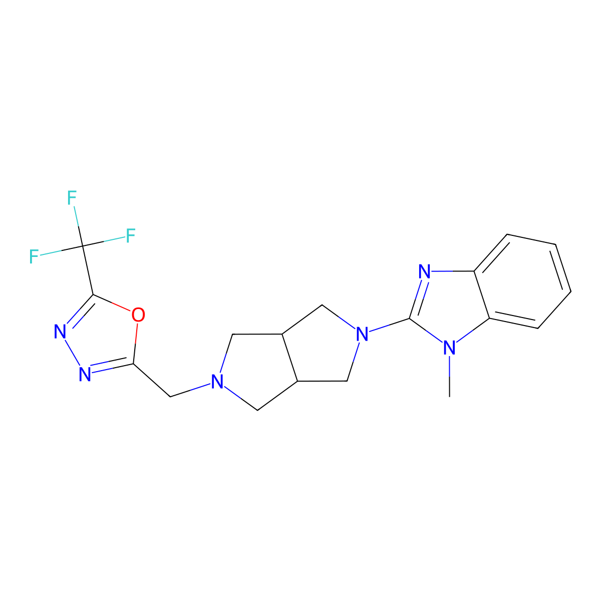 1-methyl-2-(5-{[5-(trifluoromethyl)-1,3,4-oxadiazol-2-yl]methyl}-octahydropyrrolo[3,4-c]pyrrol-2-yl)-1H-1,3-benzodiazole molecular structure, CAS 2549066-19-3