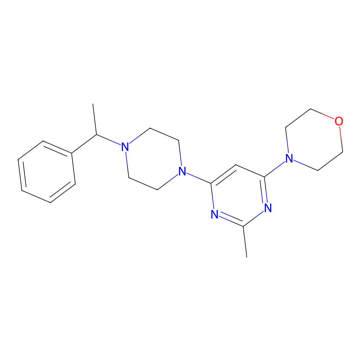 4-{2-Methyl-6-[4-(1-phenylethyl)piperazin-1-yl]pyrimidin-4-yl}morpholine molecular structure, CAS 2549066-23-9