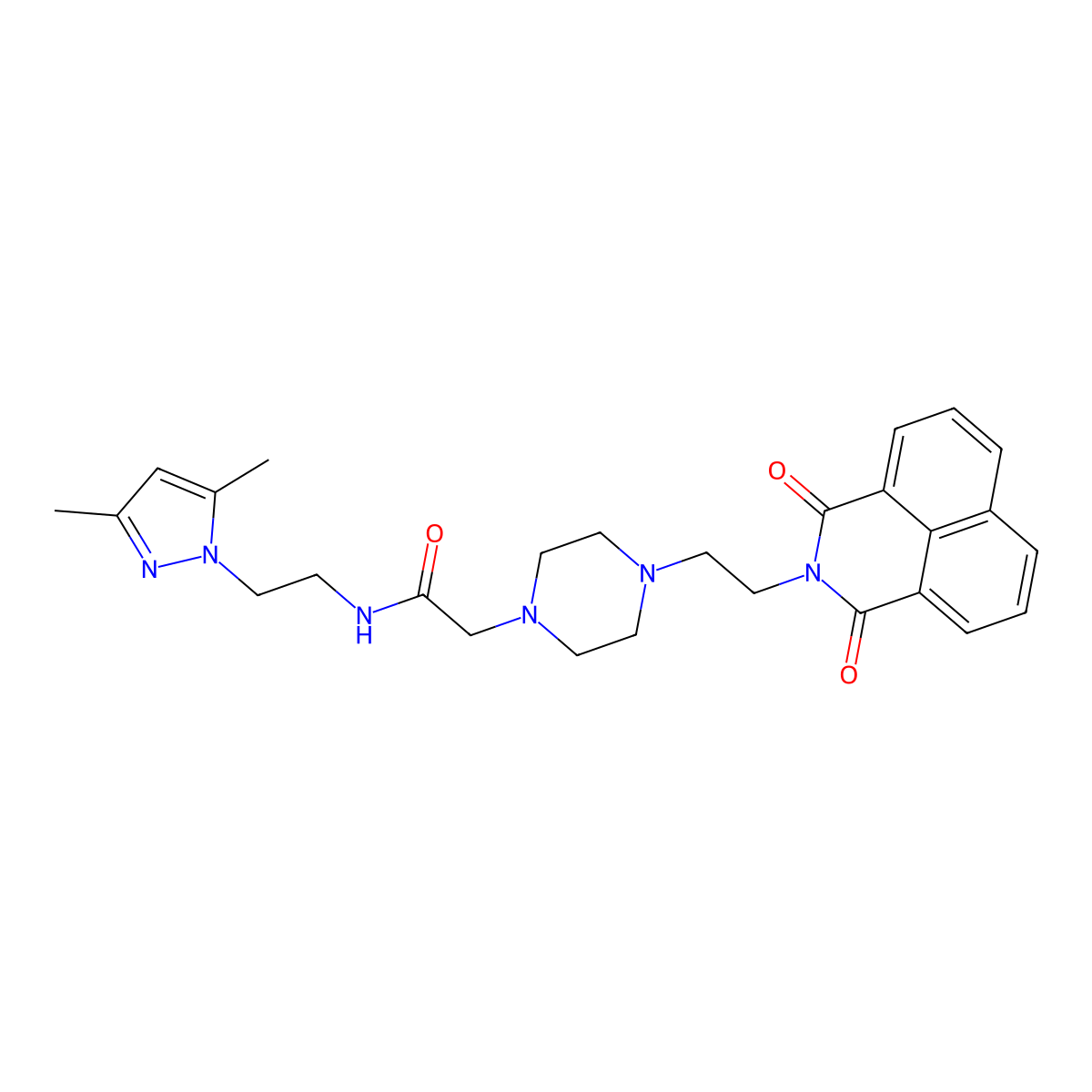 N-[2-(3,5-dimethyl-1H-pyrazol-1-yl)ethyl]-2-[4-(2-{2,4-dioxo-3-azatricyclo[7.3.1.0^{5,13}]trideca-1(13),5,7,9,11-pentaen-3-yl}ethyl)piperazin-1-yl]acetamide molecular structure, CAS 2549066-27-3