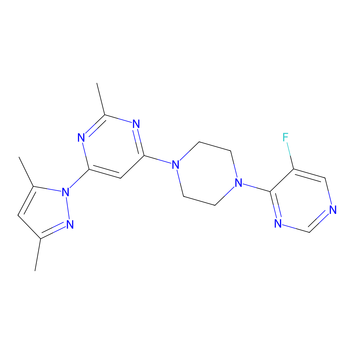 4-(3,5-dimethyl-1H-pyrazol-1-yl)-6-[4-(5-fluoropyrimidin-4-yl)piperazin-1-yl]-2-methylpyrimidine molecular structure, CAS 2549066-30-8
