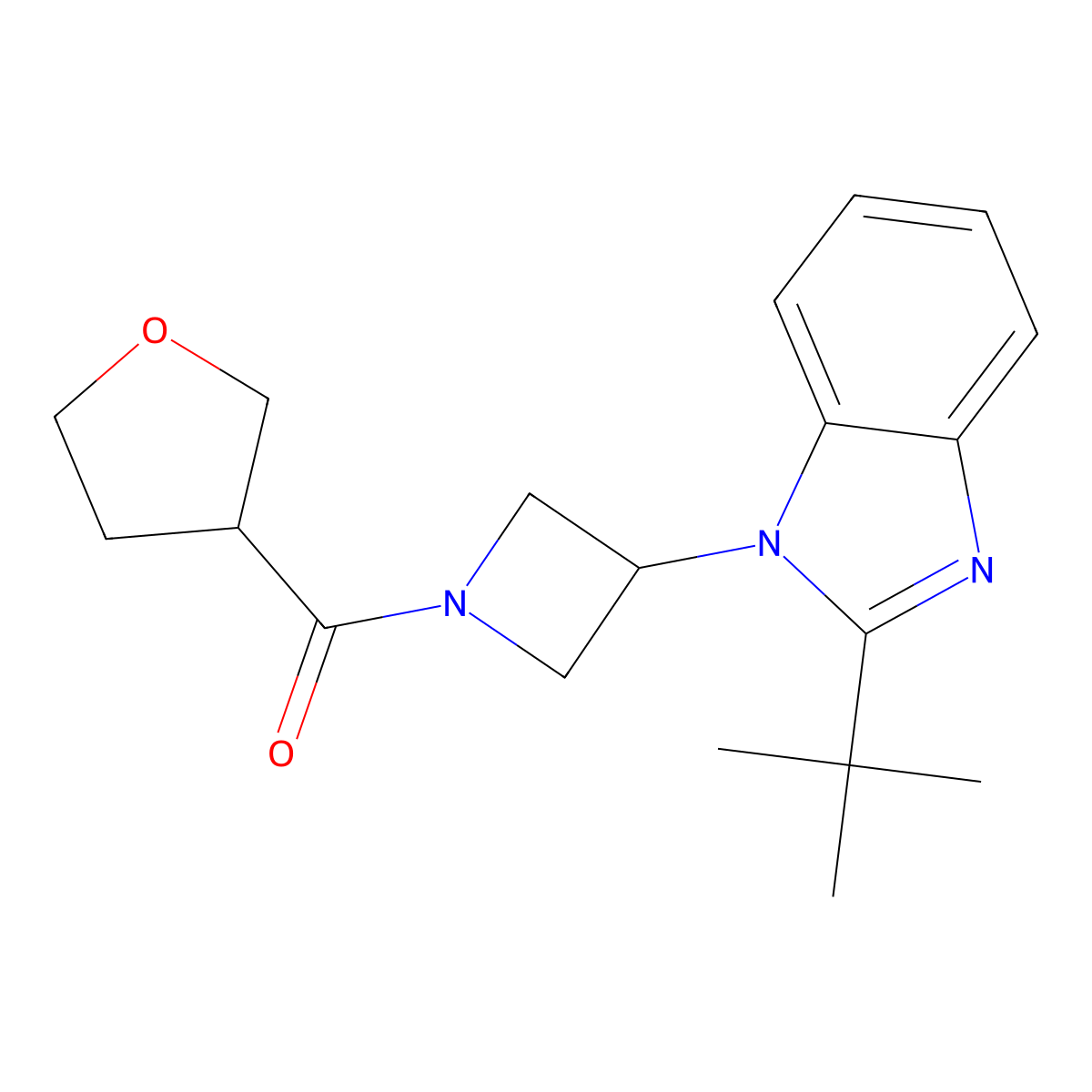 2-tert-butyl-1-[1-(oxolane-3-carbonyl)azetidin-3-yl]-1H-1,3-benzodiazole molecular structure, CAS 2549066-34-2