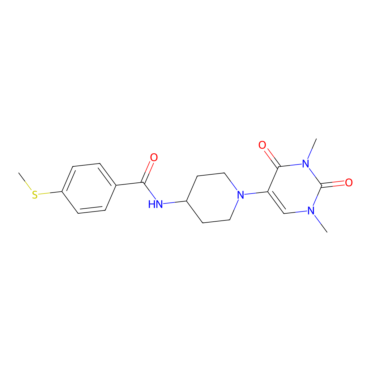 N-[1-(1,3-dimethyl-2,4-dioxo-1,2,3,4-tetrahydropyrimidin-5-yl)piperidin-4-yl]-4-(methylsulfanyl)benzamide molecular structure, CAS 2549066-39-7