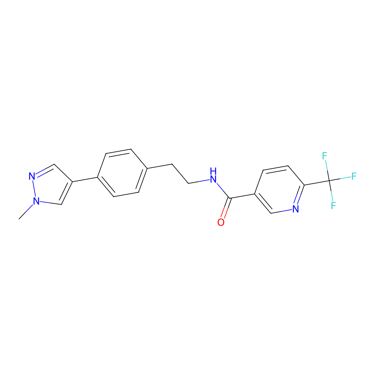 N-{2-[4-(1-methyl-1H-pyrazol-4-yl)phenyl]ethyl}-6-(trifluoromethyl)pyridine-3-carboxamide molecular structure, CAS 2549066-42-2