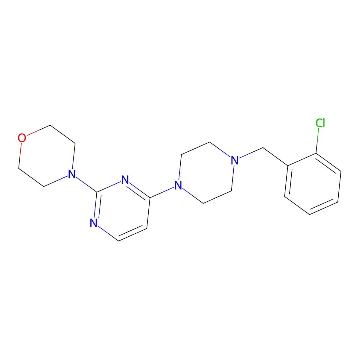 4-(4-{4-[(2-Chlorophenyl)methyl]piperazin-1-yl}pyrimidin-2-yl)morpholine molecular structure, CAS 2549066-44-4