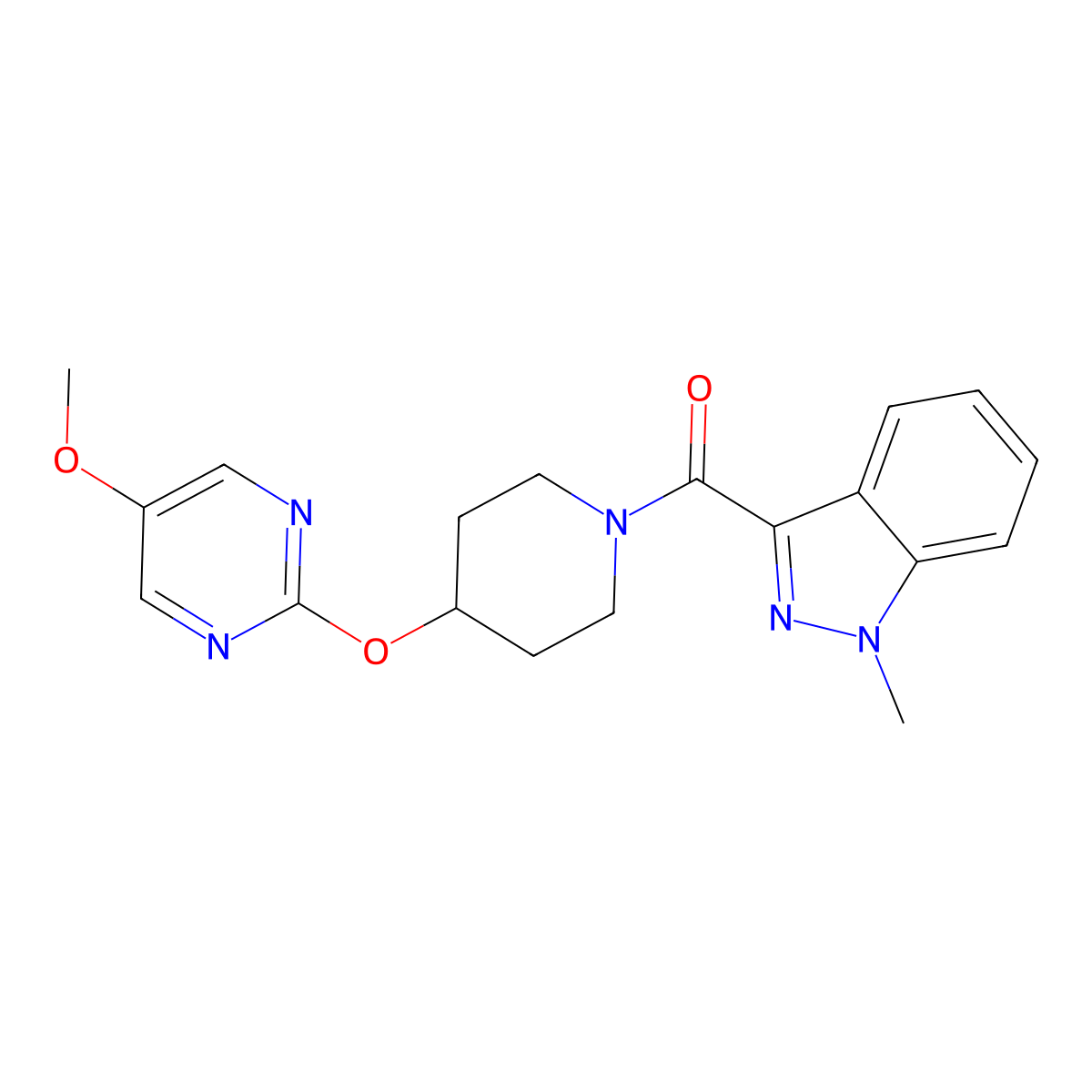 3-{4-[(5-methoxypyrimidin-2-yl)oxy]piperidine-1-carbonyl}-1-methyl-1H-indazole molecular structure, CAS 2549066-45-5
