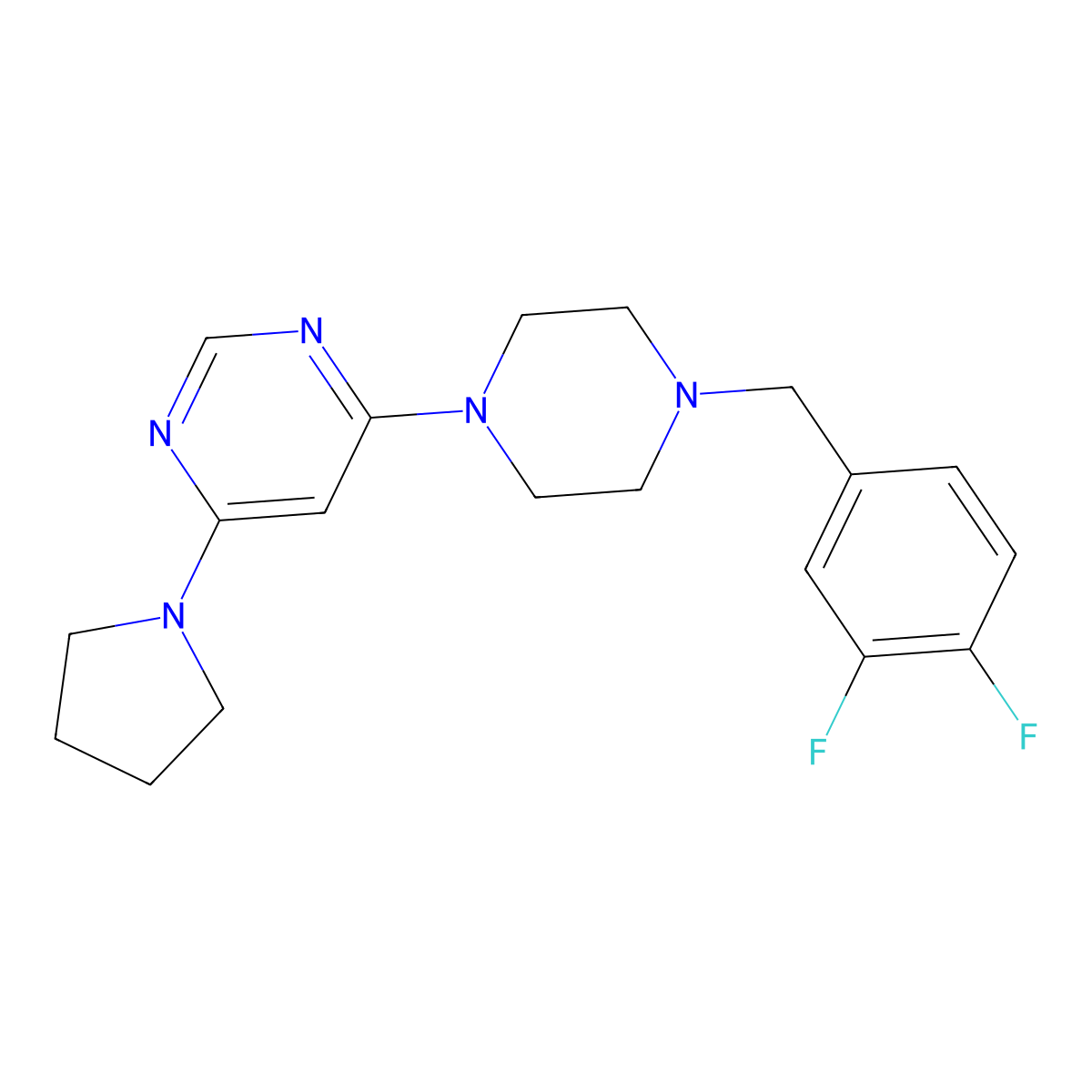 4-{4-[(3,4-Difluorophenyl)methyl]piperazin-1-yl}-6-(pyrrolidin-1-yl)pyrimidine molecular structure, CAS 2549066-47-7