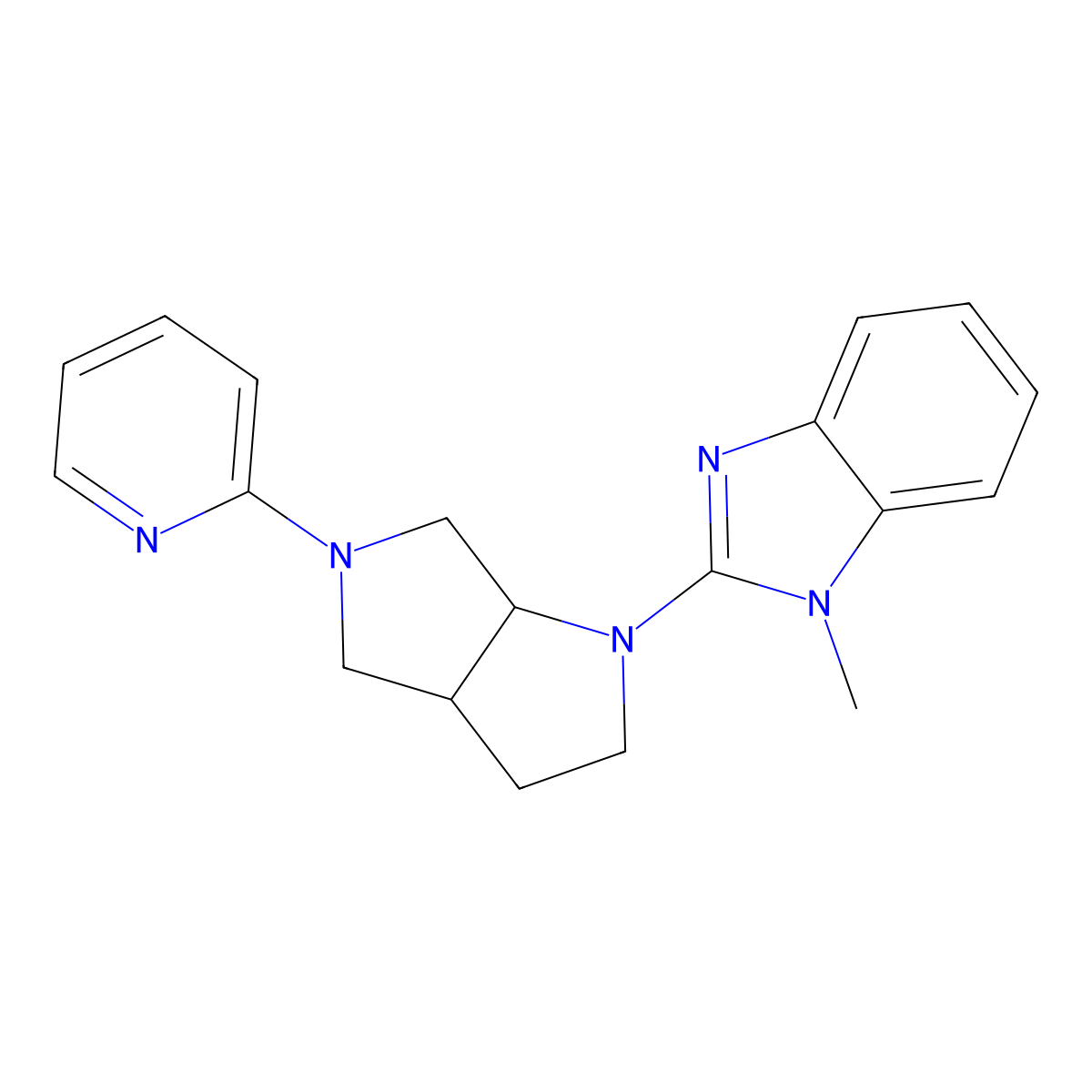 1-methyl-2-[5-(pyridin-2-yl)-octahydropyrrolo[2,3-c]pyrrol-1-yl]-1H-1,3-benzodiazole molecular structure, CAS 2549066-57-9