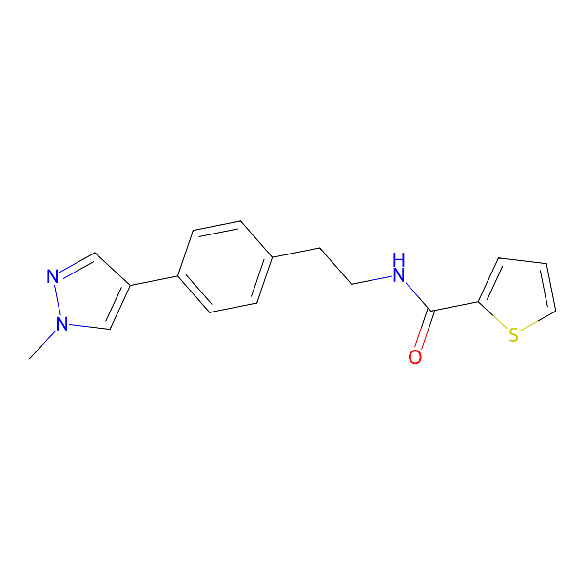 N-{2-[4-(1-methyl-1H-pyrazol-4-yl)phenyl]ethyl}thiophene-2-carboxamide molecular structure, CAS 2549066-62-6