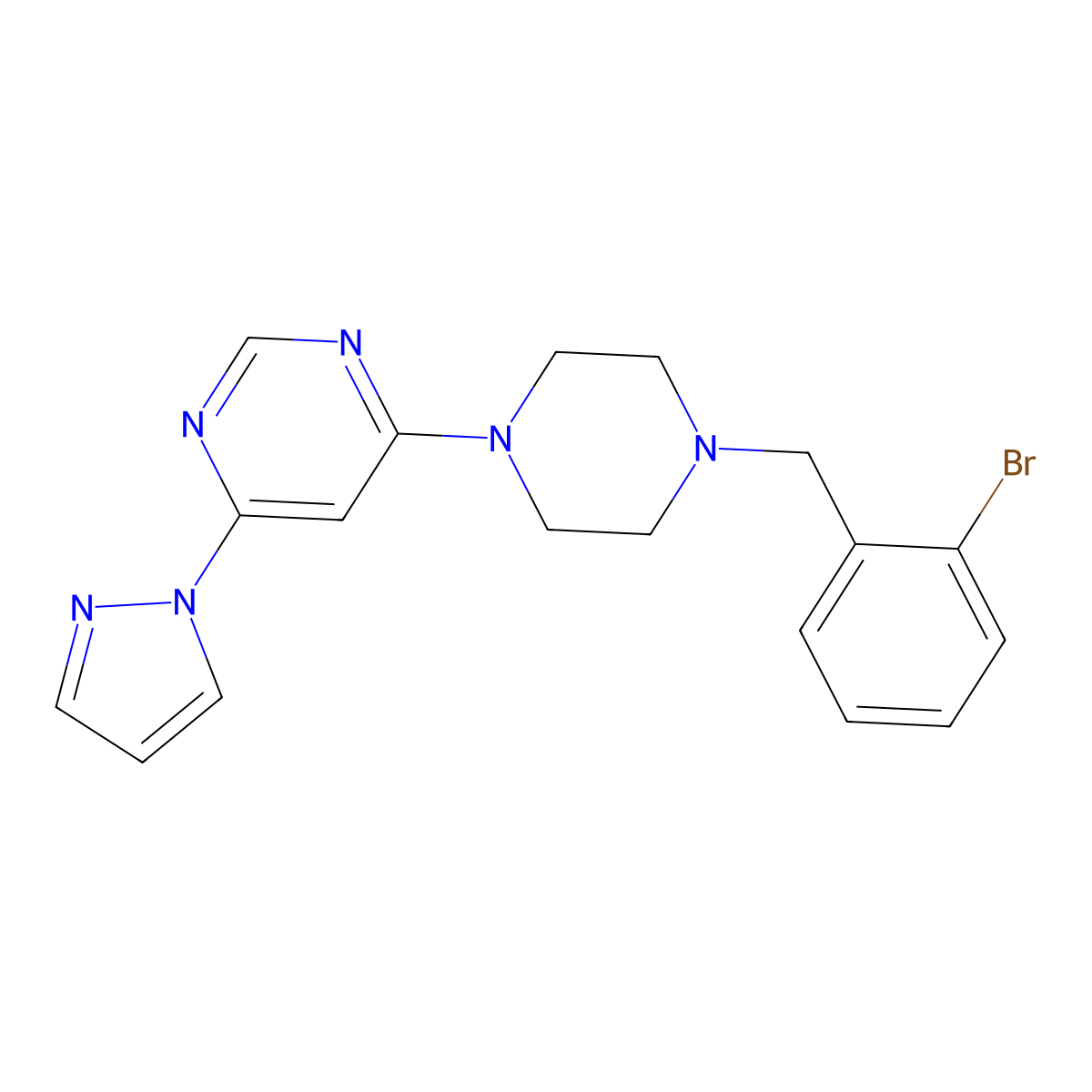 4-{4-[(2-bromophenyl)methyl]piperazin-1-yl}-6-(1H-pyrazol-1-yl)pyrimidine molecular structure, CAS 2549066-64-8