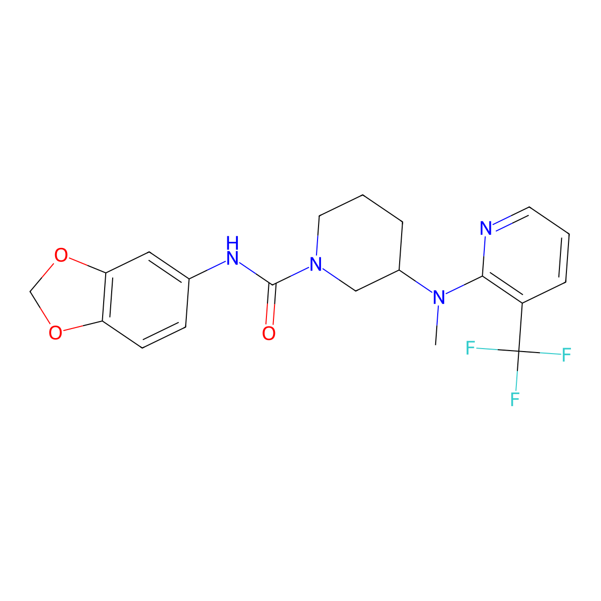 N-(2H-1,3-benzodioxol-5-yl)-3-{methyl[3-(trifluoromethyl)pyridin-2-yl]amino}piperidine-1-carboxamide molecular structure, CAS 2549066-66-0