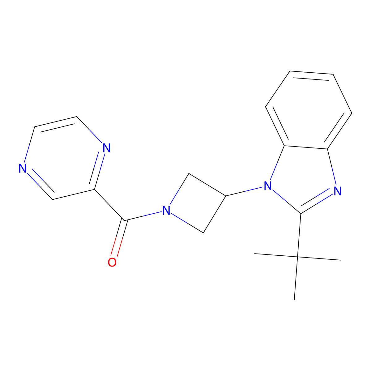 2-tert-butyl-1-[1-(pyrazine-2-carbonyl)azetidin-3-yl]-1H-1,3-benzodiazole molecular structure, CAS 2549066-67-1
