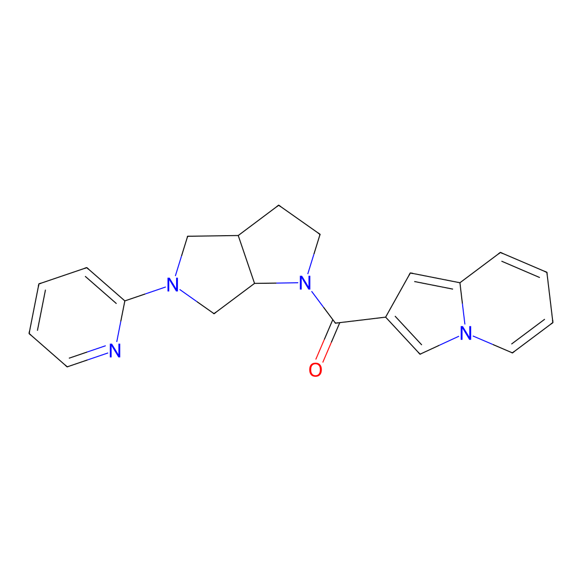 2-[5-(Pyridin-2-yl)-octahydropyrrolo[2,3-c]pyrrole-1-carbonyl]indolizine molecular structure, CAS 2549066-69-3