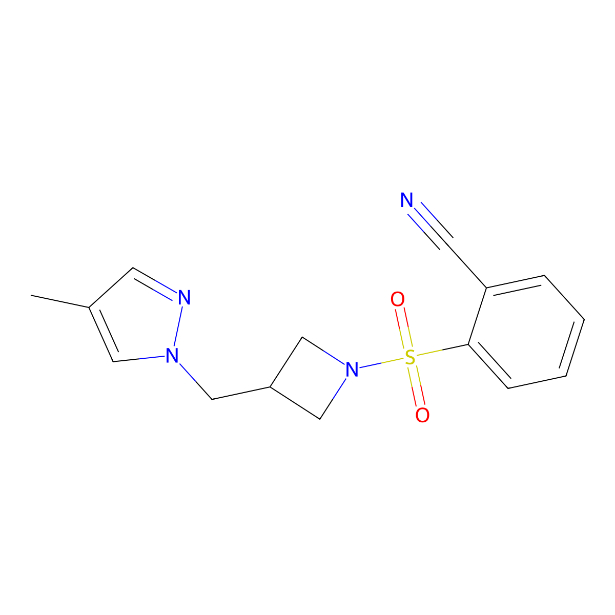 2-({3-[(4-methyl-1H-pyrazol-1-yl)methyl]azetidin-1-yl}sulfonyl)benzonitrile molecular structure, CAS 2549066-73-9