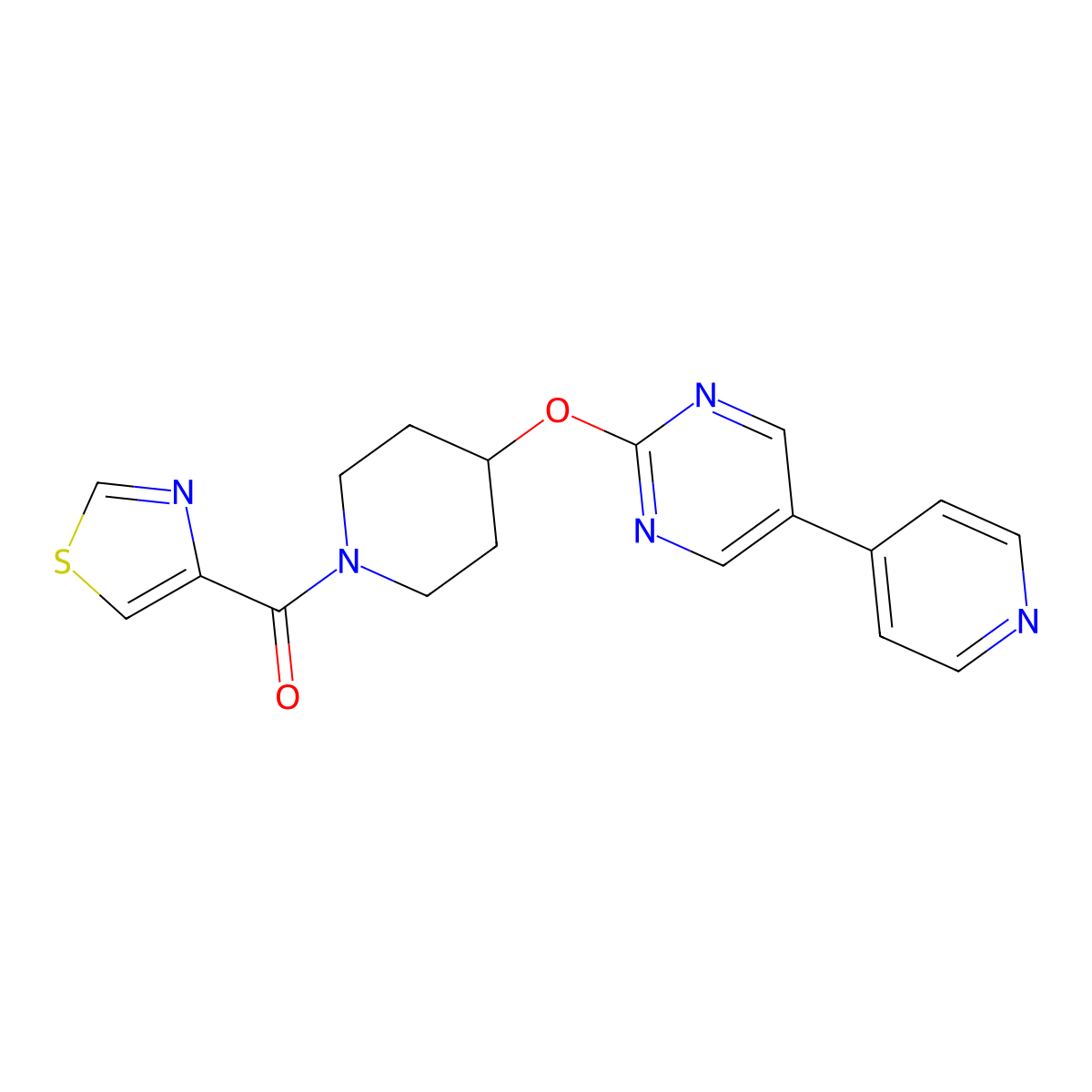 5-(Pyridin-4-yl)-2-{[1-(1,3-thiazole-4-carbonyl)piperidin-4-yl]oxy}pyrimidine molecular structure, CAS 2549066-75-1