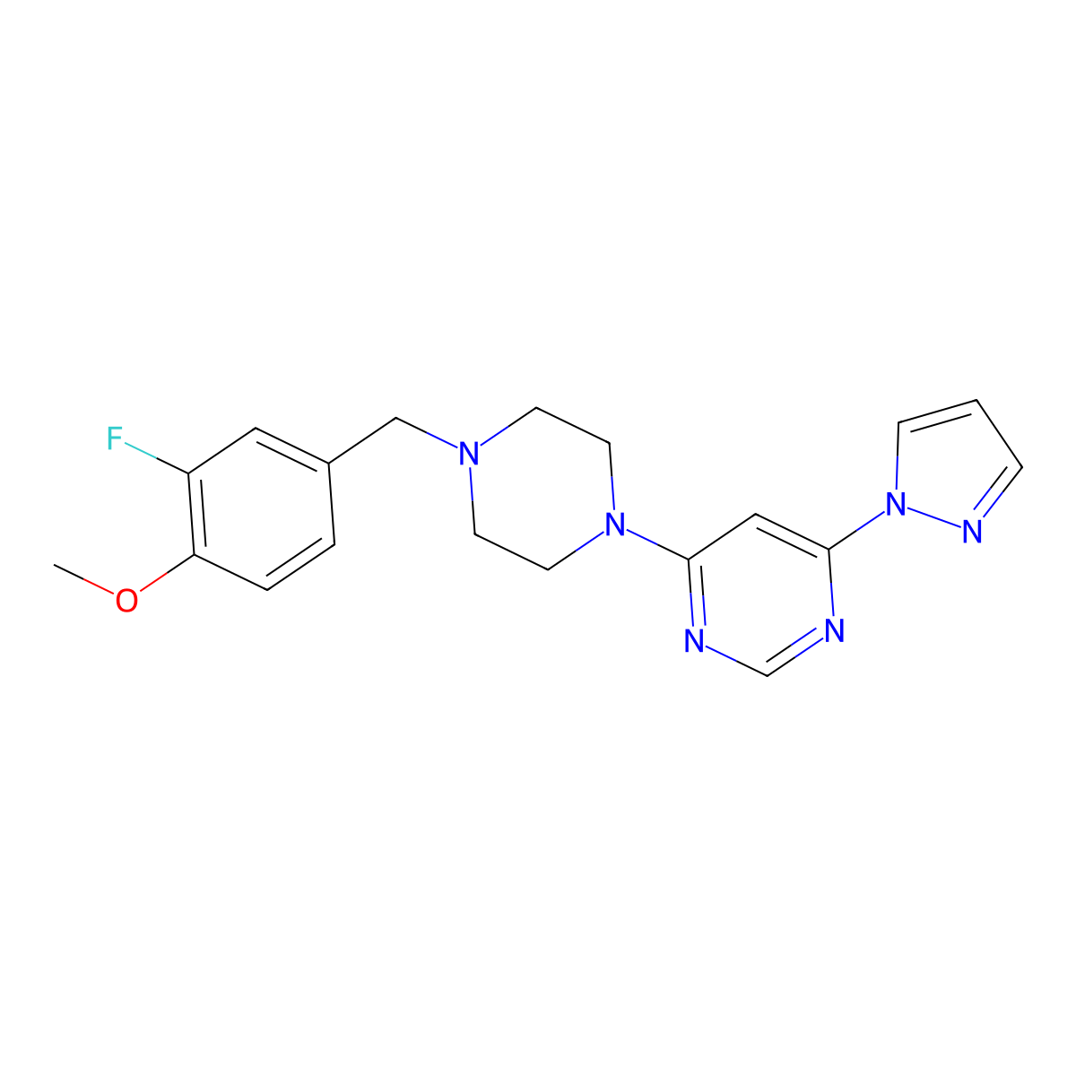 4-{4-[(3-fluoro-4-methoxyphenyl)methyl]piperazin-1-yl}-6-(1H-pyrazol-1-yl)pyrimidine molecular structure, CAS 2549066-77-3