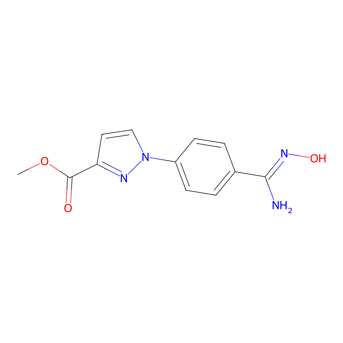 methyl 1-{4-[(Z)-N'-hydroxycarbamimidoyl]phenyl}-1H-pyrazole-3-carboxylate molecular structure, CAS 2549133-14-2