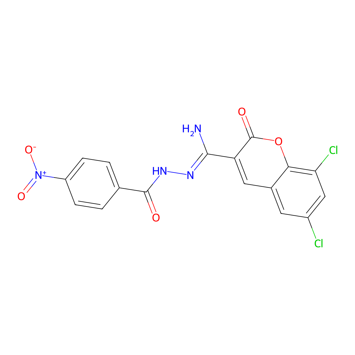 N'-[(Z)-amino(6,8-dichloro-2-oxo-2H-chromen-3-yl)methylidene]-4-nitrobenzohydrazide molecular structure, CAS 2549133-18-6