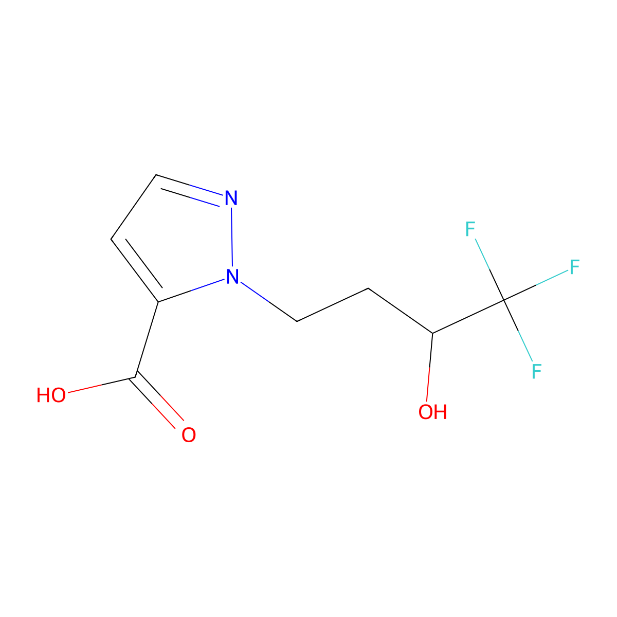 1-(4,4,4-Trifluoro-3-hydroxybutyl)-1H-pyrazole-5-carboxylic acid molecular structure, CAS 2549160-47-4