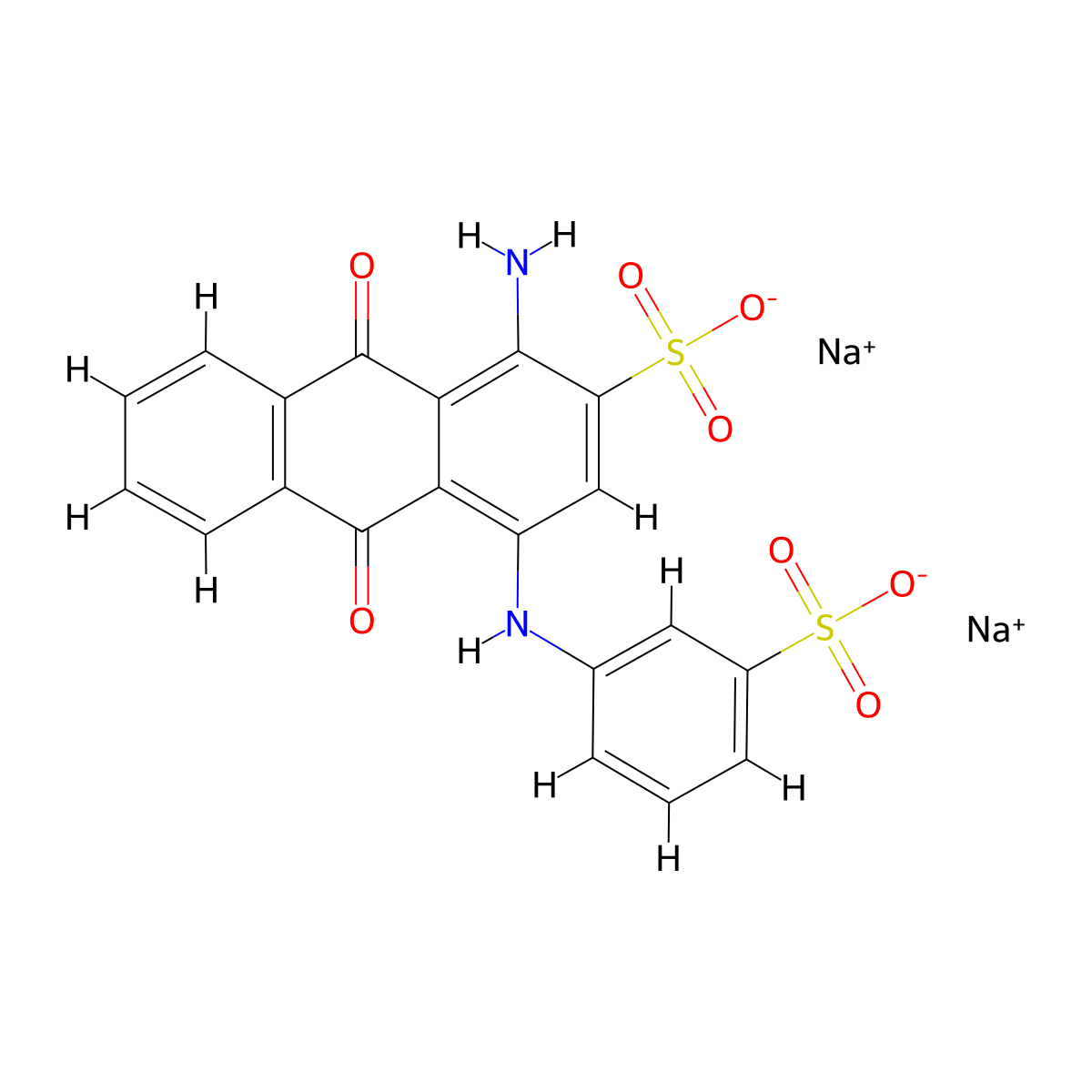 2-Anthracenesulfonic acid, 1-amino-9,10-dihydro-9,10-dioxo-4-((3-sulfophenyl)amino)-, sodium salt (1:2) molecular structure, CAS 25492-74-4