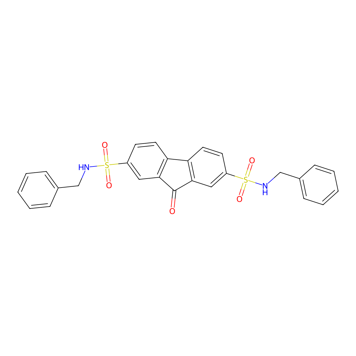 N~2~,N~7~-dibenzyl-9-oxo-9H-fluorene-2,7-disulfonamide molecular structure, CAS 254980-54-6