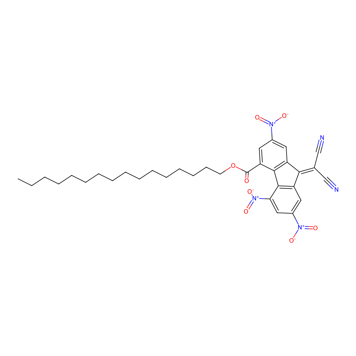 Hexadecyl 9-(dicyanomethylidene)-2,5,7-trinitrofluorene-4-carboxylate molecular structure, CAS 254980-76-2