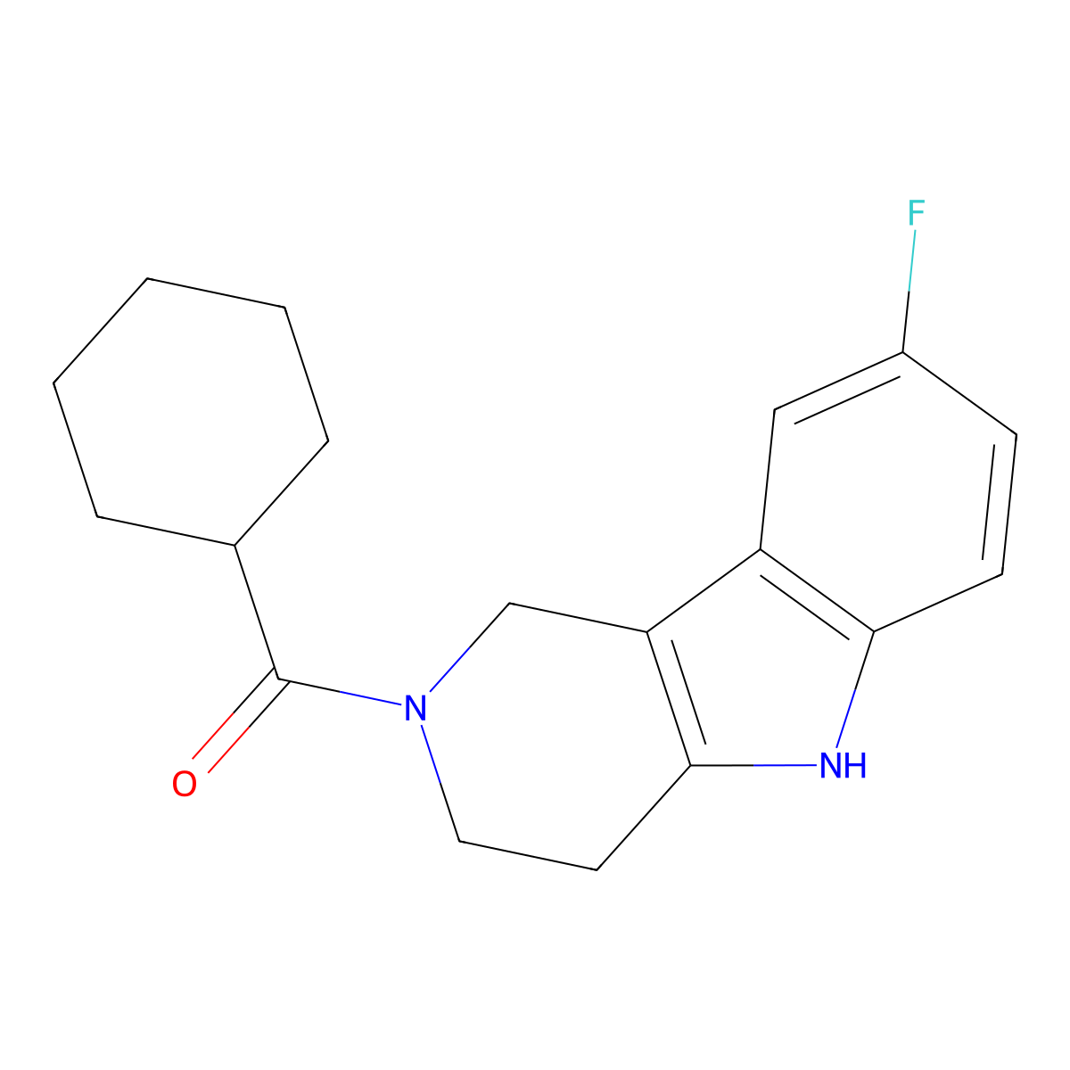 cyclohexyl(8-fluoro-2,3,4,5-tetrahydro-1H-pyrido[4,3-b]indol-2-yl)methanone molecular structure, CAS 254980-78-4