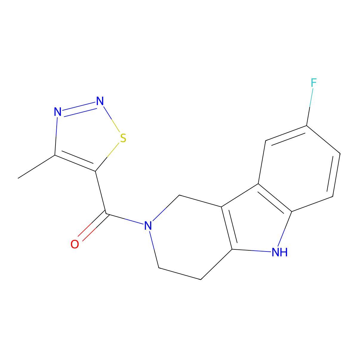 (8-fluoro-1,3,4,5-tetrahydro-2H-pyrido[4,3-b]indol-2-yl)(4-methyl-1,2,3-thiadiazol-5-yl)methanone molecular structure, CAS 254980-81-9