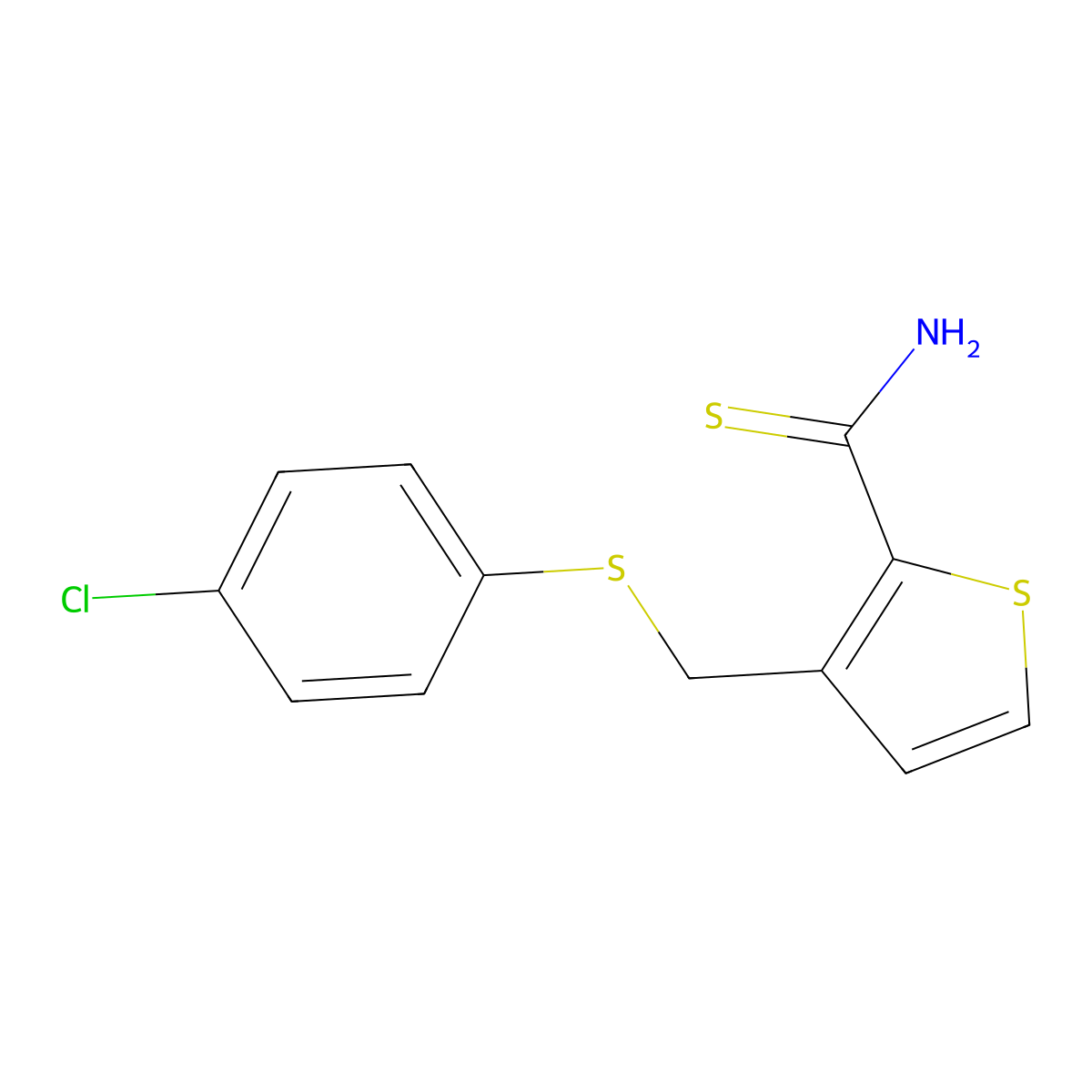 3-{[(4-Chlorophenyl)thio]methyl}thiophene-2-carbothioamide molecular structure, CAS 254981-94-7