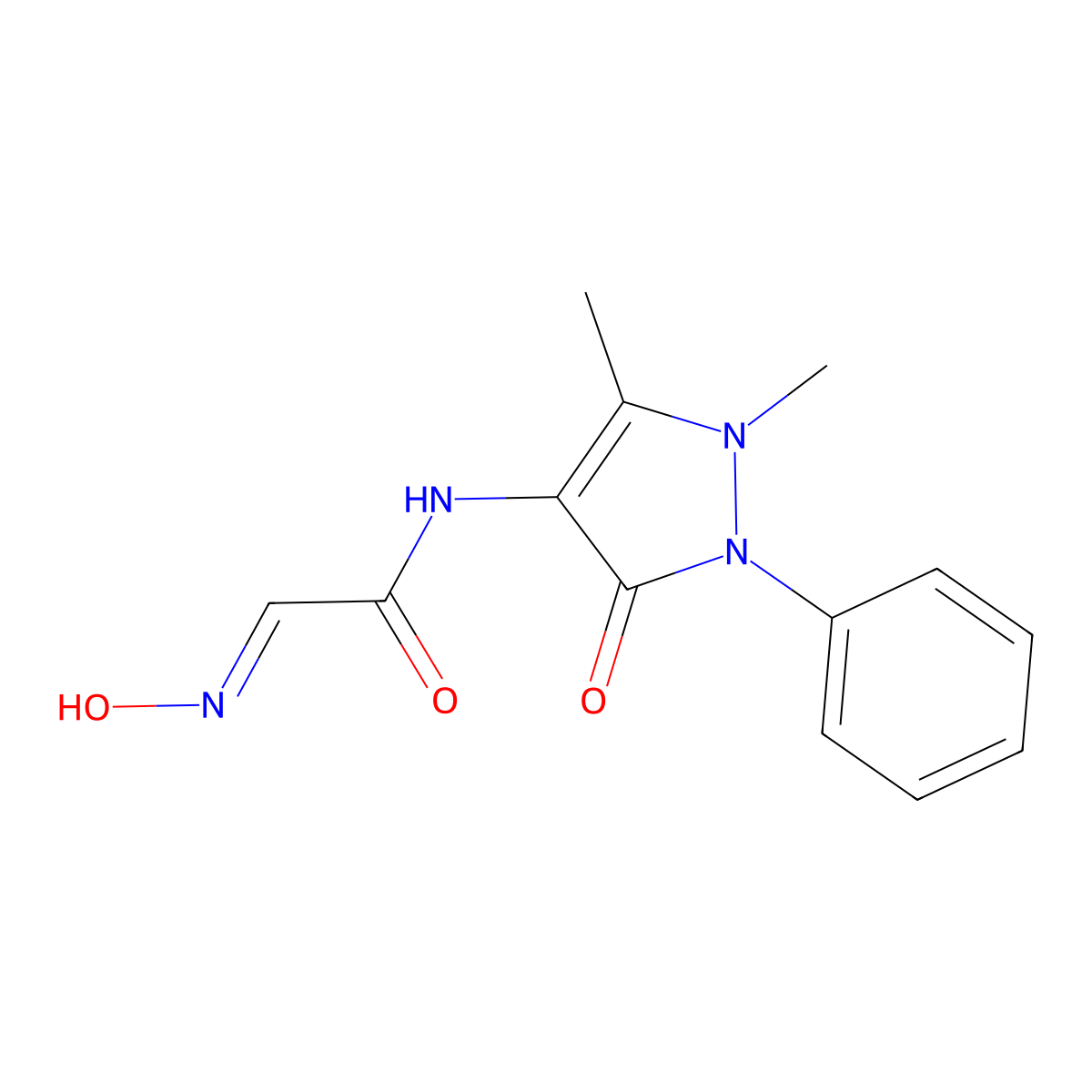 N-(1,5-dimethyl-3-oxo-2-phenyl-2,3-dihydro-1H-pyrazol-4-yl)-2-(N-hydroxyimino)acetamide molecular structure, CAS 254991-20-3